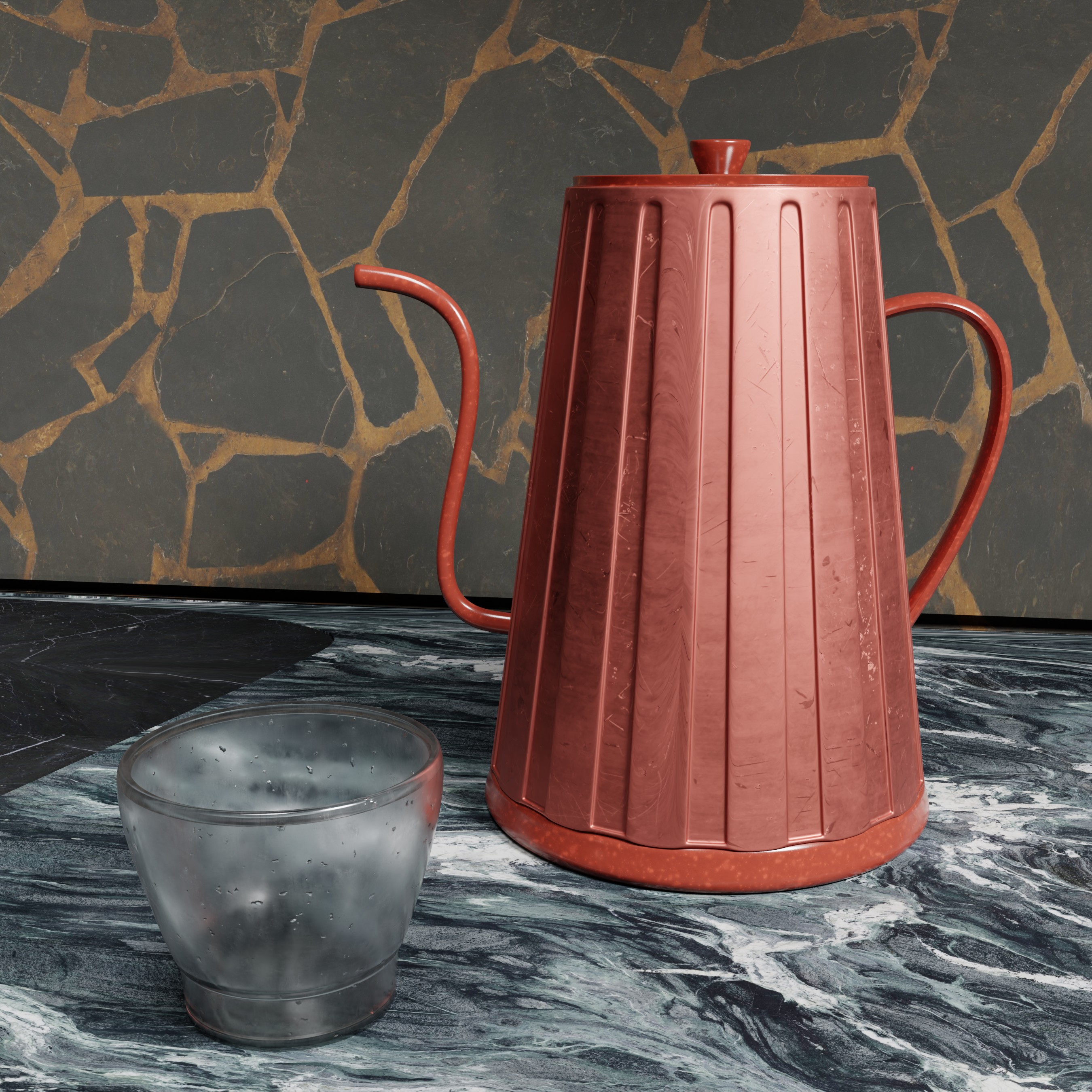 Realistic 3D Kettle & Glass Product Rendering | Blender Kitchenware Visualization for eCommerce & Branding