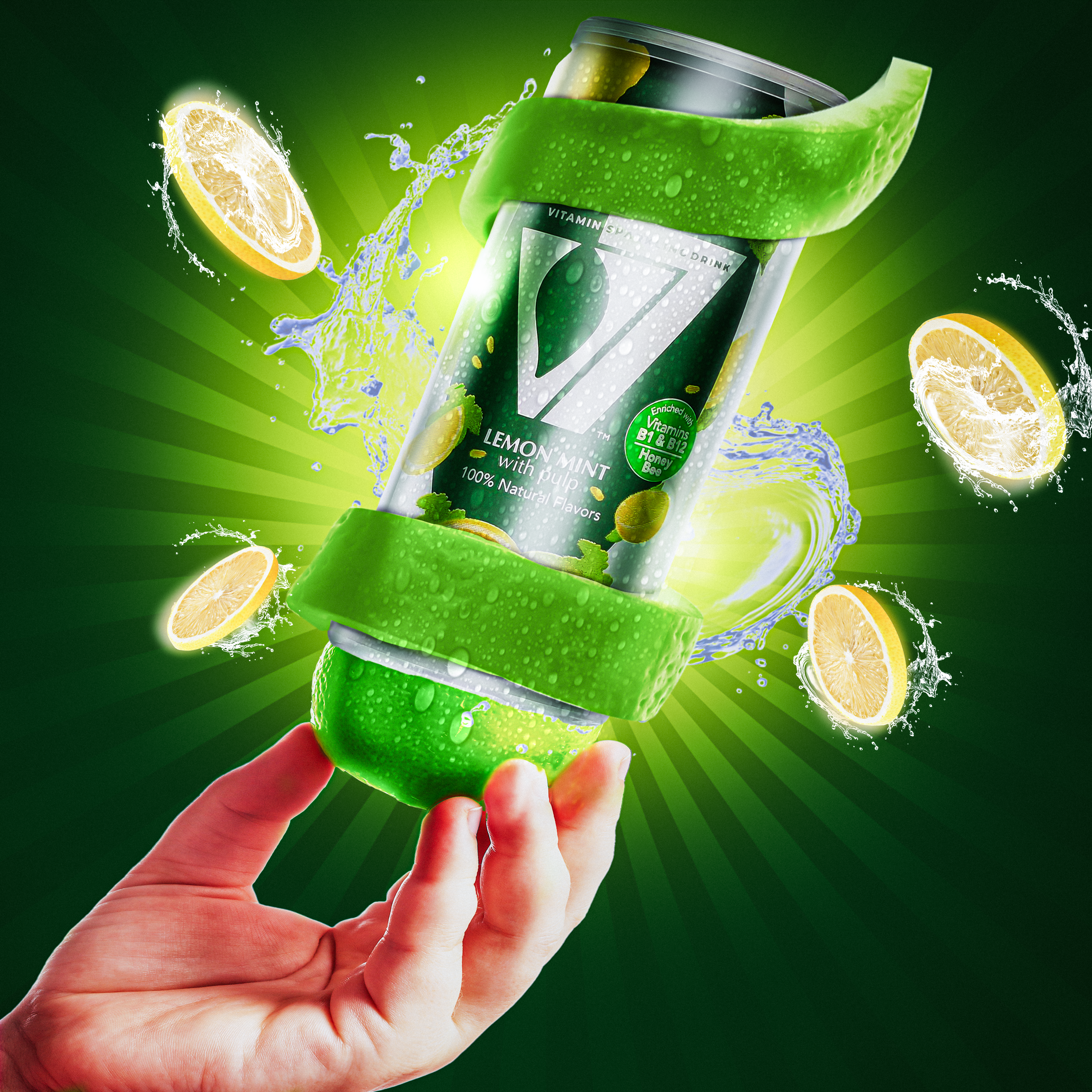 Lemon-Mint Explosion – Eye-Catching 3D Beverage Mockup for Global Brands
